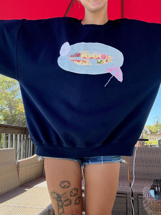 Beach Themed Patchwork Crewneck