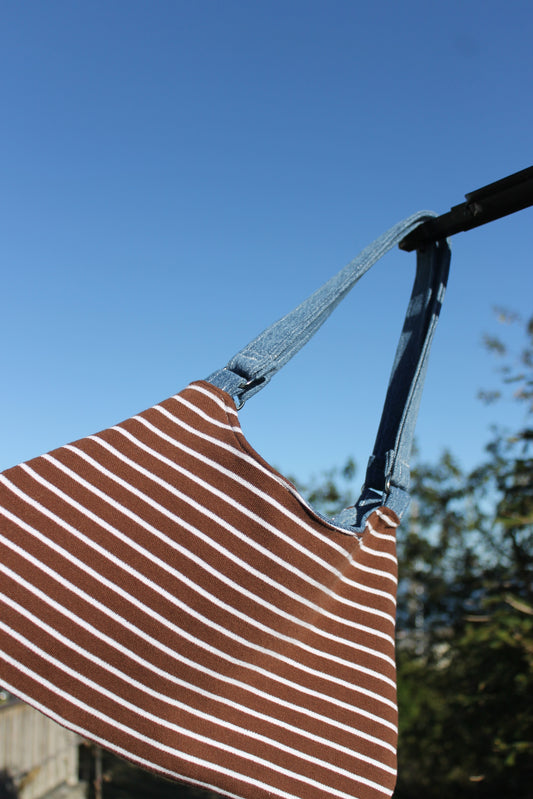 Striped Brown Purse with Denim Interior