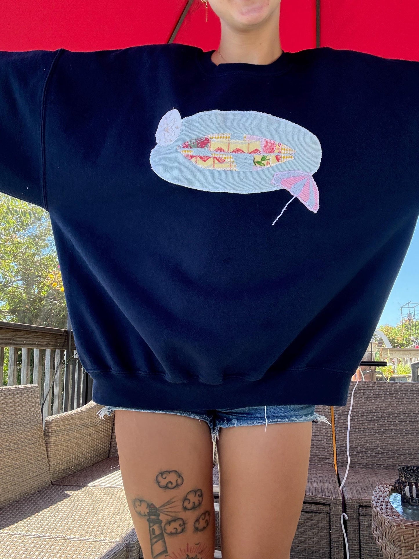 Beach Themed Patchwork Crewneck